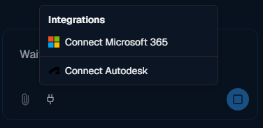Argus integrations menu with Connect Microsoft 365 and Connect Autodesk options