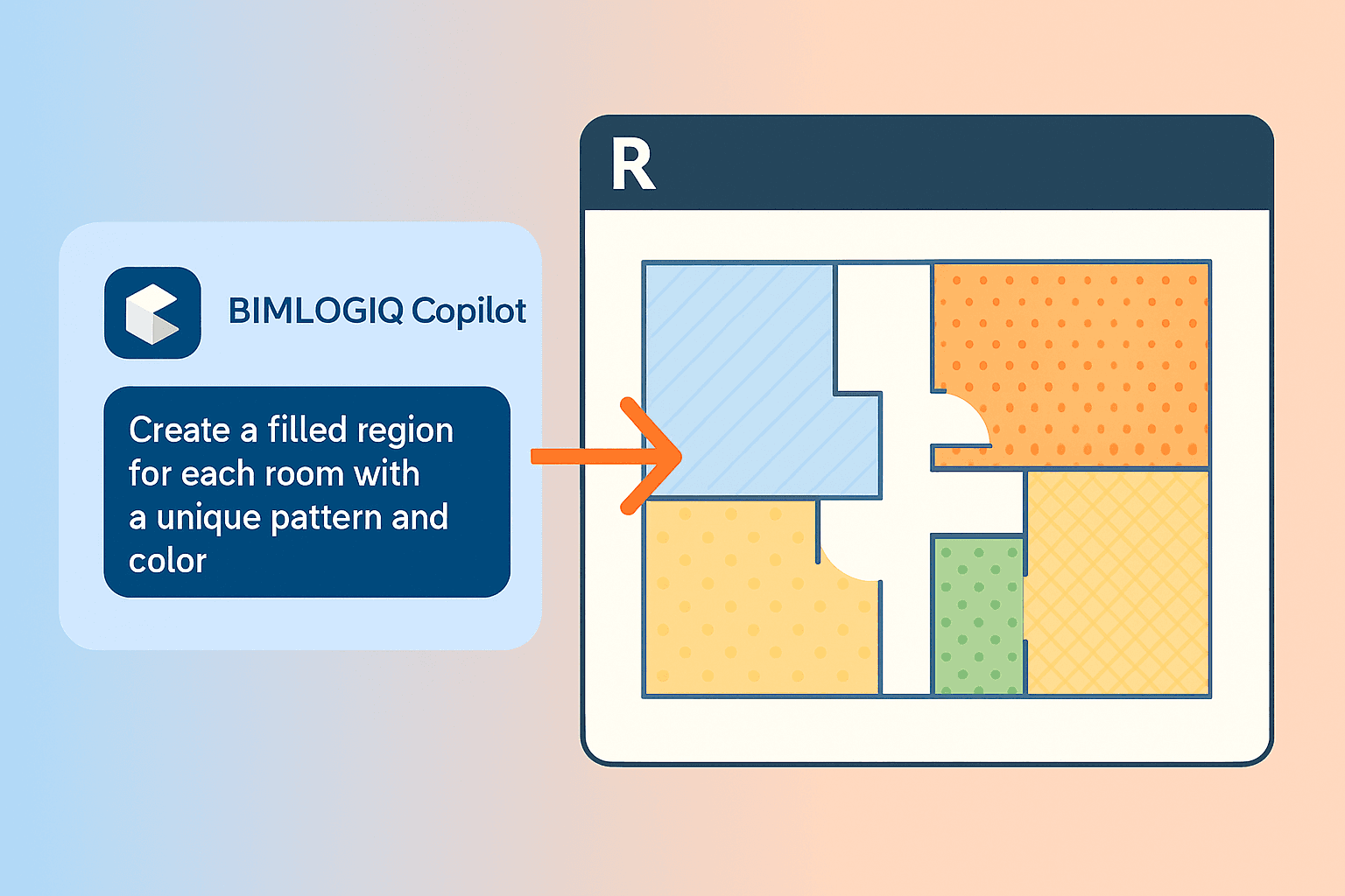 Cover image for Creating Separate Filled Regions for Each Room with Unique Fill Patterns and Colors in Revit Using AI with BIMLOGIQ Copilot