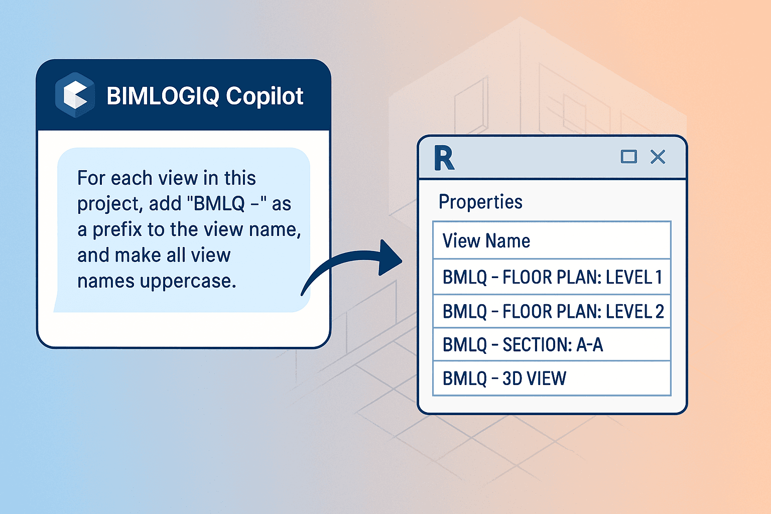 Cover image for Managing View Names in Revit Using AI with BIMLOGIQ Copilot