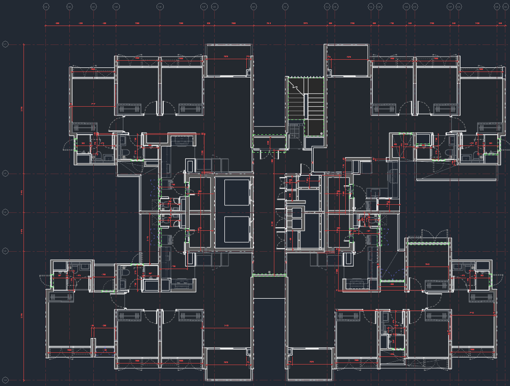 Floor plan with dimensions on grids and rooms