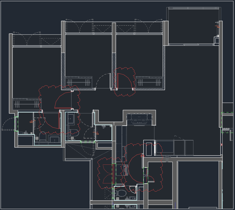 Same plan with non-compliant door widths clouded for review