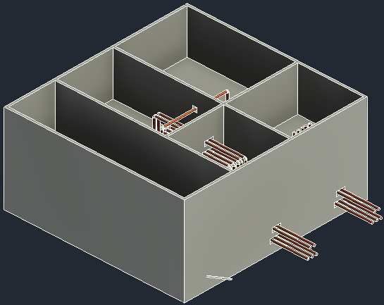 3D view after pipe openings created in walls