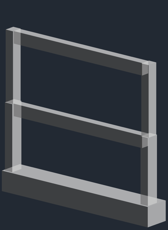 3D view of bare concrete beams and columns